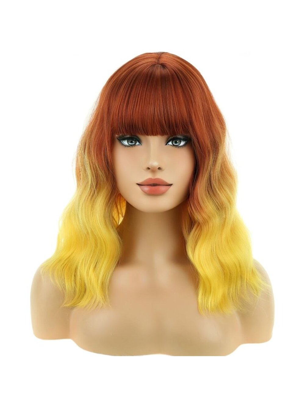 Women's Orange-Ombre Wavy Bangs Short Heat Resistant Cosplay Synthetic Wig